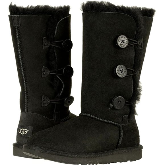 UGG Other - NEW UGG Kids Youth Bailey Button Triplet II Black Youth Tall Sheepskin Foldable
